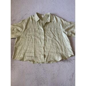 H&M Linen Sustainable Blend Button Down Shirt Short Sleeve Relaxed Fit‎ XXL